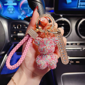 Wholesale Crystal Rhinestone Keychain with Sparkling Crystal Rhinestones and Cute Bear Pendant Keychain