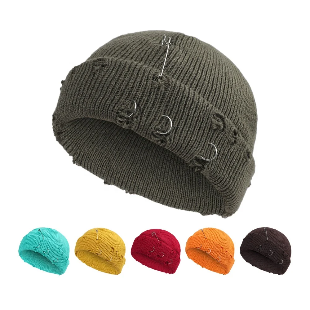 Thời trang cao cấp Vòng trang trí Cuff Beanie cho dreads thiết kế mát mẻ Acrylic đan đau khổ các bản vá lỗi trên Beanie cap cho nam giới