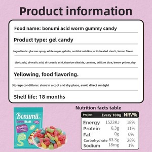 Bonbons Gélifiés <span class=keywords><strong>en</strong></span> Forme de Vers, de Chinchillas, de Petits Ours et de Cœurs, Saveur Barbe à Papa, <span class=keywords><strong>Sucre</strong></span> Roux, Étoiles Multicolores, Couleur Sable Acide, Sachet 60g - Product Image 2