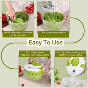 Essoreuse à salade manuelle avec couvercle sécurisé et poignée rotative pour laver et égoutter les légumes et la laitue - Product Image 3