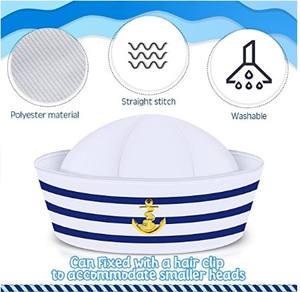 AN912 topi layar biru dengan putih, topi pelaut angkatan laut untuk Aksesori kostum berdandan untuk pesta - Product Image 6