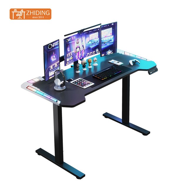 Youtai 2024 Hydraulics Smart PC Gaming Table LED Lights RGB Lighting Chair Durable Carbon Fiber Frame Eureka Ergonomic Desk