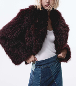 Veste courte en fausse fourrure effet fourrure courte de qualité supérieure, élégante, pour femmes, luxe, bordeaux, peluche, fausse fourrure, veste moelleuse de luxe, <span class=keywords><strong>manteau</strong></span> en fourrure <span class=keywords><strong>court</strong></span> - Product Image 2