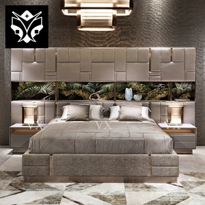 Italiaanse Luxe Slaapkamer Set Meubilair High-<span class=keywords><strong>End</strong></span> Verlengde Hoofdeinde Tweepersoonsbed Gestoffeerd Lederen Master Kingsize 1.8M <span class=keywords><strong>Bed</strong></span> - Product Image 4