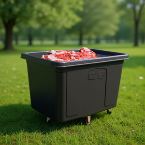 Contenitore rettangolare da 300 litri in plastica nera con ruote per uso esterno - Product Image 3