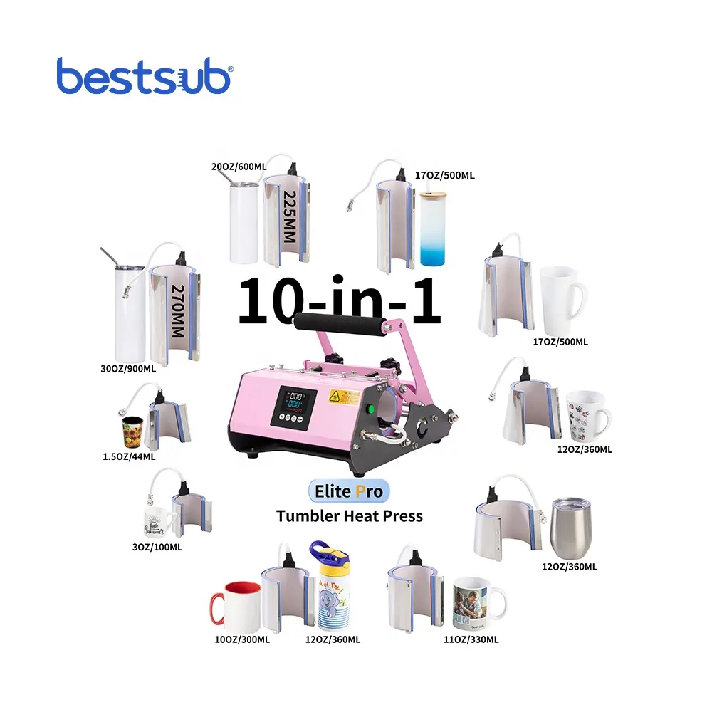 BestSub-máquina de prensado en caliente, tazas de impresión, todo en uno, 10 en 1, 30oz, 20oz, 17oz, 12oz, 11oz, 3oz