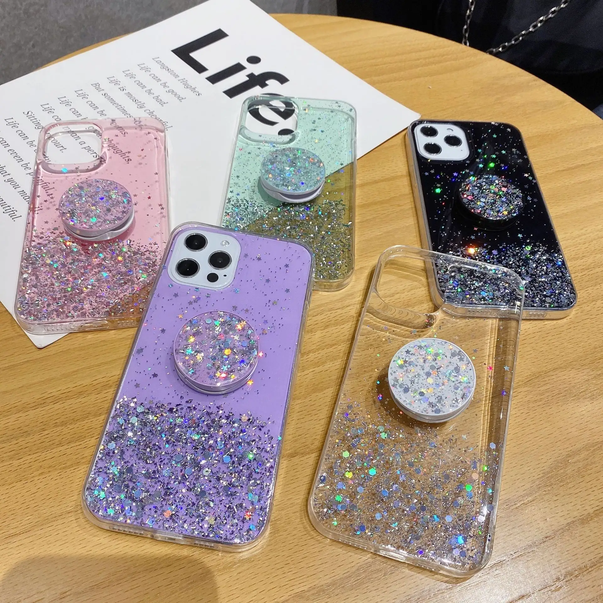 Lüks Glitter Bling kızlar cep iphone telefon kılıfları için tutucu ile arka kapak 10 ve 11 14 15 pro max