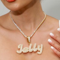 Collier Prénom Personnalisé Style Hip Hop Lettre Cursive Brossée Bicolore Pendentif Chaîne Diamantée