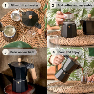 Logotipo personalizado OEM Single Value Black Italia Aluminio Moka Pot Espresso <span class=keywords><strong>Cafetera</strong></span> - Product Image 5