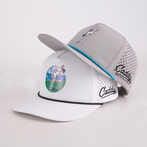 Factory Custom Fashion 3D Embroidery Laser Cut Perforated Golf <strong>Hat</strong> 5 Panel Curved Brim Mens Gorras Baseball Cap With Rope - Product Image 1