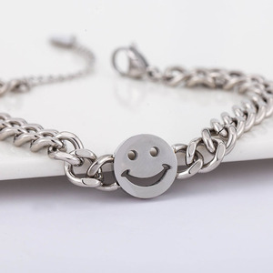Unisex <b>Titanium</b> Steel Chunky <b>Chain</b> Bracelet With Smiley Face Pendant For Men And Women - Product Image 4