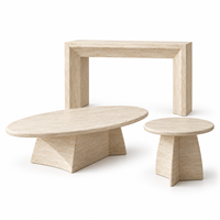 MEUBLES JIAMEIJIA |   Collection de tables basses, d'appoint et de consoles effet travertin