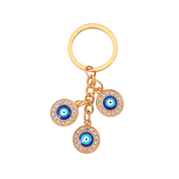 Porte-clés en métal œil turc vintage turc, finement émaillé, doré, avec cristaux brillants, bijou décoratif, breloque de sac, pendentif, amulette, vente en gros