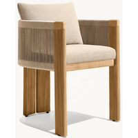 Chaise de salle à manger en teck moderne, confortable et durable, avec dossier en forme de barillet, en corde tressée, pour une utilisation en extérieur par tous les temps