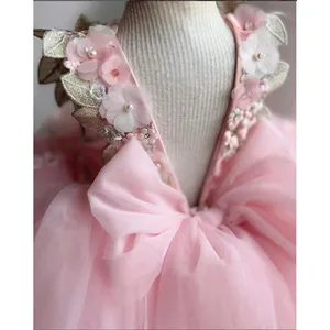 Vestido de noiva de princesa para meninas, vestido bordado de flores para festa de aniversário, vestido de baile de tule, vestidos de flores para meninas