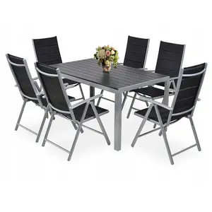 Groothandel Outdoor Restaurant Meubilair Plastic Houten Tafel Aluminium Outdoor Terrasmeubilair Balkon Set