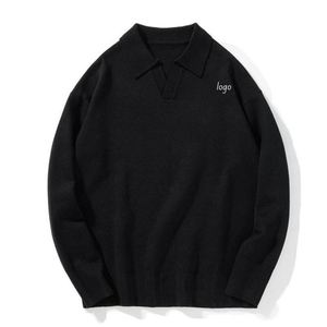 Vente en gros d'automne avec logo personnalisé col rond creux froncé évasé manches longues gaufrage pull tricots col polo pull pour hommes - Product Image 4