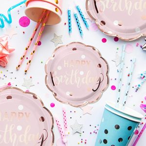 Wholesale Modern Style Birthday <b>Party</b> Tableware Outstanding Quality Pink Gold Glitter Rim Scalloped Edges Hot Selling - Product Image 3