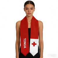 Étole de graduation personnalisée en polyester satiné, motif drapeau des Tonga et feuille tropicale Argyle, pour hommes, vente en gros pour universités et collèges