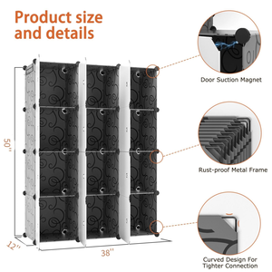 Easy to Assemble DIY Modern Extendable Plastic Folding Wardrobe with Black Frame and White Door Portable Home <b>Storage</b> - Product Image 3