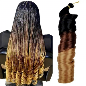 Perruque synthétique <span class=keywords><strong>africaine</strong></span> 150g 24 pouces, ondulations bouclées françaises, tresses au crochet, double trame, cheveux en fibre haute température - Product Image 1