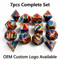 Ensemble de dés en acrylique marbré arc-en-ciel, 7 pièces, logo personnalisé, dés polyédriques à bords vifs pour jeux de rôle Dungeons & Dragons, vente en gros OEM