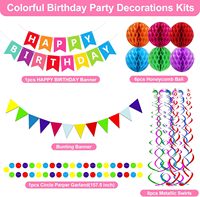 Guirlande de drapeaux en papier colorés, bannière Joyeux Anniversaire, guirlande de confettis pour la décoration de fête, comprend des serpentins en forme de boule en nid d'abeille