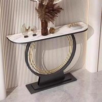 Table console en métal de style italien minimaliste et luxueux avec plateau en pierre pour salon et entrée de couloir