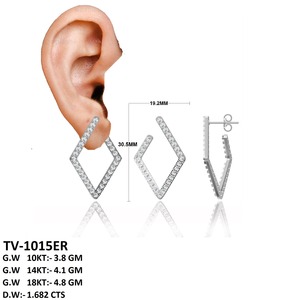 Boucles d'oreilles créoles géométriques en diamant de laboratoire VVS, plaqué rhodium, coupe portugaise, bijoux de luxe pour femmes - Product Image 4