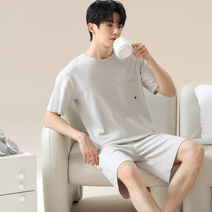 2025 nuovo <span class=keywords><strong>pigiama</strong></span> da <span class=keywords><strong>uomo</strong></span> Cool Set traspirante e comodo Shorts a maniche corte ampio abbigliamento per la casa - Product Image 3