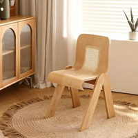 Chaise de salle à manger en bois de caoutchouc avec dossier, mousse haute résilience moderne, chaise de salle à manger en rotin en forme de C nordique, chaise décontractée pour la maison et le bureau