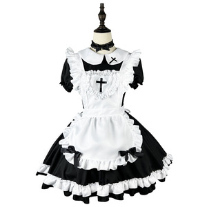 Japanese Style Maid Dress Women Short Sleeve Cosplay Costume Anime Role Play Black White Polyester Dress With Bow Kitten Ears - Product Image 5