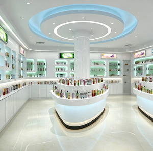 Ensemble de meubles de présentation pour magasin de cosmétiques moderne sur mesure avec éclairage LED, comptoir de présentation incurvé pour les soins de la peau - Product Image 4