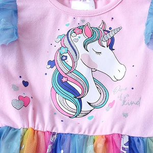 <span class=keywords><strong>Vestidos</strong></span> de Algodón <span class=keywords><strong>para</strong></span> <span class=keywords><strong>Niñas</strong></span> de 2 a 14 Años, Personalizables, ODM, con Encaje en Capas, Manga Corta, Estampado de <span class=keywords><strong>Unicornio</strong></span>, Ropa Infantil - Product Image 2