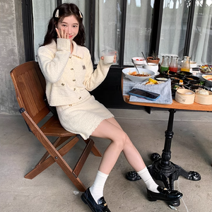 Fashion Lady Anzug Kragen Langarm Kurz Cardigan und Minirock Twin Set - Product Image 2