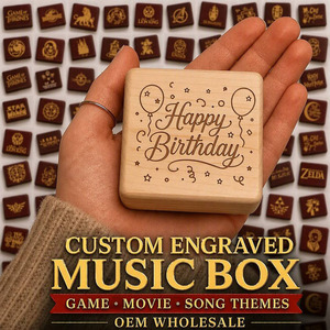 Boîte à <span class=keywords><strong>musique</strong></span> personnalisée Joyeux <span class=keywords><strong>Anniversaire</strong></span> en bois d'érable gravé au laser avec nom et date, cadeau souvenir OEM en gros - Product Image 1