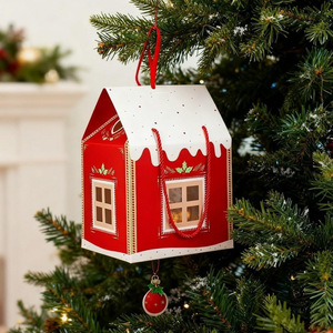 Christmas Cottage Box Red Paper Ornament For Tree Decoration - Product Image 1