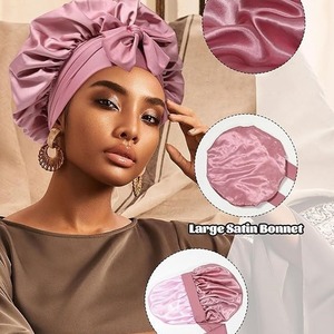 وصل حديثًا بونيه ساتان للنساء بونت حرير للنوم بونيه شعر مجعد مع ربطة عنق بطبقة مزدوجة قبعة نوم لف شعر - Product Image 4