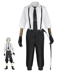 Disfraz de Cosplay de Atsushi Nakajima de Bungo Stray Dogs, Camisa Blanca, Pantalones Negros, Tirantes, Corbata, Guantes, Disfraz de Anime - Product Image 1