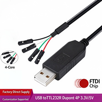 Adaptor Serial USB ke TTL 232R dengan Chip FTDI, Kabel Dupont 4 Pin, Tingkat Logika 3.3V/5V yang Dapat Diubah, Modul Konverter Serial USB