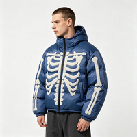 Blouson matelassé pour homme avec patch squelette en chenille, à capuche, zippé, coupe oversize, résistant au vent, chaud, style streetwear, hiver, personnalisé
