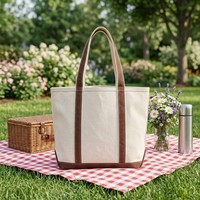 Sac fourre-tout en toile épaisse avec logo personnalisé, poignées contrastées marron, base robuste, réutilisable pour le shopping, les courses, le travail et le quotidien
