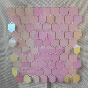 Hot Sale Hexagonal Square Grid Gold Mirror Shimmer Sequin Wall Panel Wedding Party Decoration Backdrop