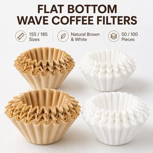 กระดาษกรองกาแฟแบบก้นแบน ขายส่ง ขนาด 155 185 สีน้ำตาลธรรมชาติ สีขาว แบบตะกร้า 50 100 ชิ้น - Product Image 1