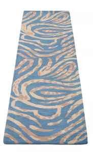 Tapis de couloir en laine touffeté à la main bleu contemporain Taille personnalisée écologique avec poils hauts et motif abstrait - Product Image 2