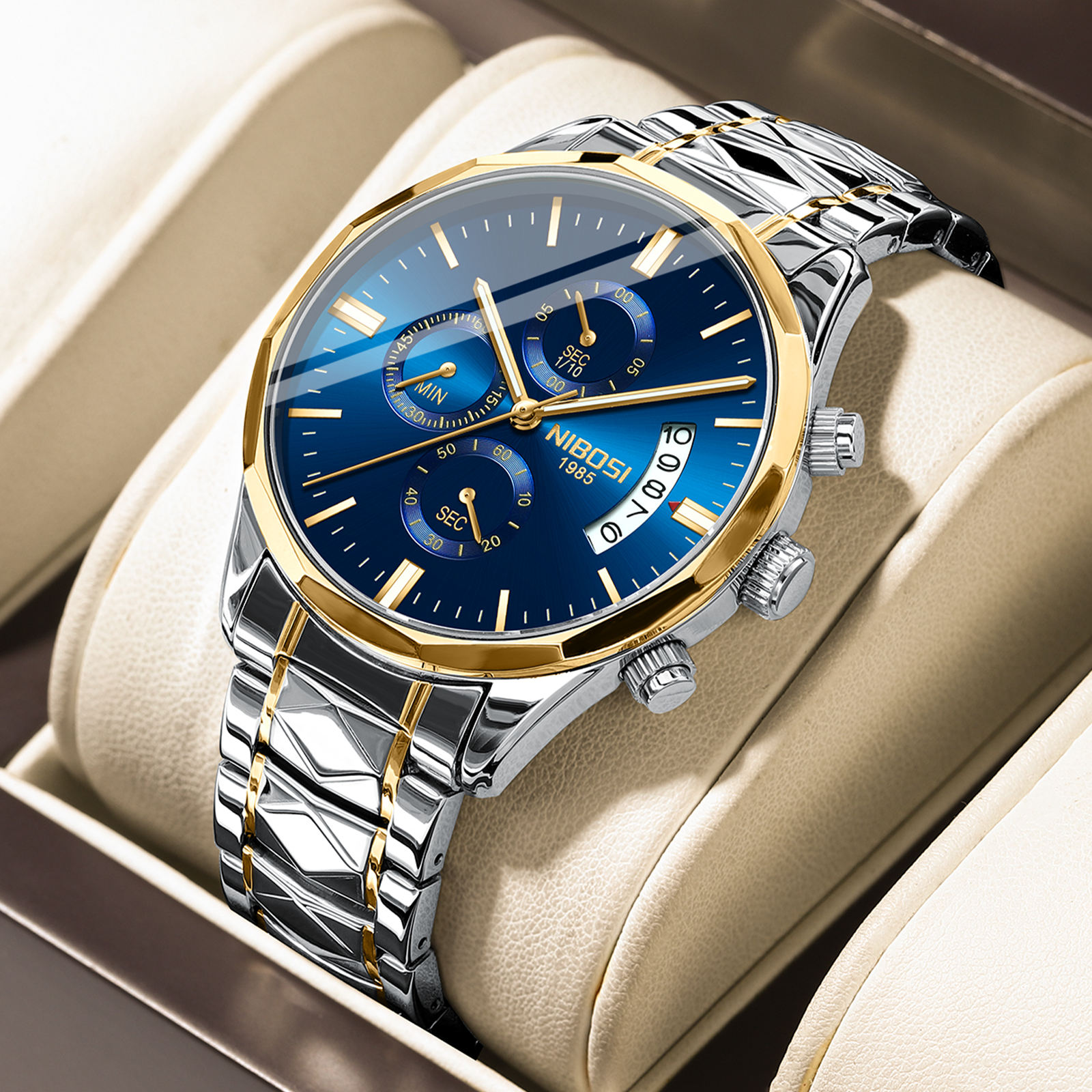 Nibosi 2655 Classic Design Men Watches Chronograph Working Quartz Watch  Stainless Steel Band Waterproof Wristwatches