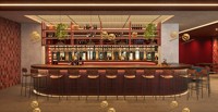 Concept d'intérieur de bar à whisky 3D, design de comptoir de bar commercial moderne, comptoir de bar à cocktails personnalisé pour restaurant, café