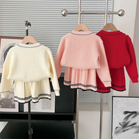 Ensemble pull tricoté et jupe plissée pour bébé fille, collection automne-hiver, mignon, manches longues avec nœud, vente en gros