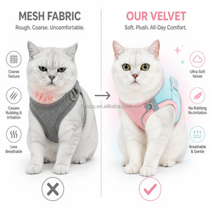 Harnais pour chat anti-traction en velours réfléchissant, anti-évasion, réglable, doux, avec laisse de 1,5 m et accessoires en alliage de zinc pour petits chats - Product Image 2