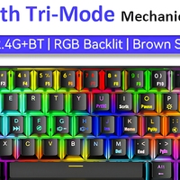   Clavier mécanique tri-mode 61 touches rétroéclairé RGB avec interrupteurs marron, clavier de jeu sans fil